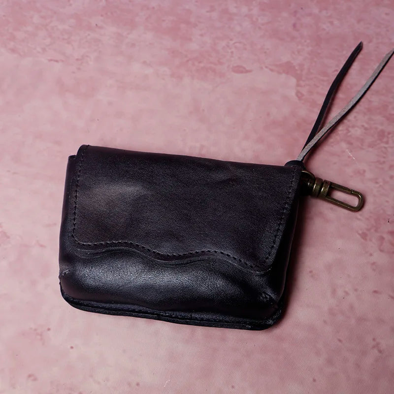 Cyflymder  Men's cowhide key bag car driver's license card bag ladies cowhide coin purse wallet retro leather waist hanging keychain