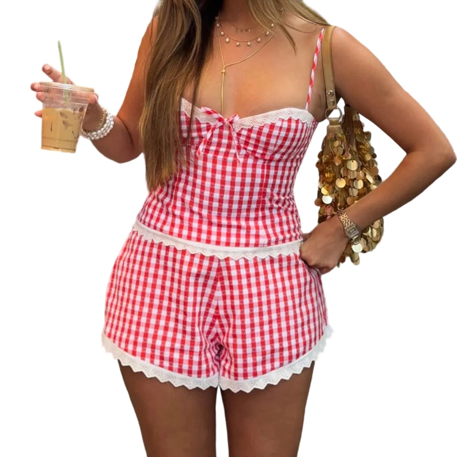 Cyflymder  Women s 2 Piece Pajama Set with Floral Prints and Ruffle Details Sleeveless Top and Elastic Waist Shorts for Cozy Loungewear