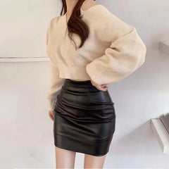 Cyflymder Black Mini Pu Leather Skirt Women Korean Fashion High-Waisted Elasticity Punk Style Bodycon Goth Sexy Skirts Female