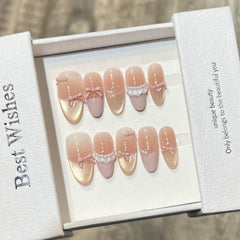 Cyflymder  10Pcs Pink Cat Eye Almond Handmade Press on Nails Fake Nails with Rhinestone Design Wearable Stick-on Nails False Nail Uñas 네일팁