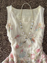 Cyflymder  Vintage Vest Slim Sweet Punk Y2k 2000s Harajuku Floral Print Lace Crop Top Woman Clothes Fashion Tank Top Elegant Fairy Tee Chic