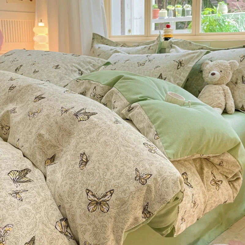 Cyflymder  Pastoral Plant Printed 100% Cotton Thick Bedding Set 160X210Cm Quilt Sets for Adults Warm Soft Duvet Cover for Autumn Winter