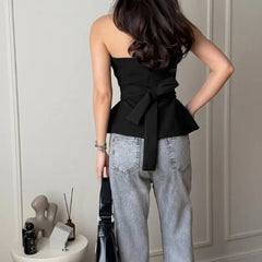 Cyflymder  Summer European and American Slim-fit Lace-up Waist Tube Top Ins Style Fashion Split-ended Small Vest Women's Clothing