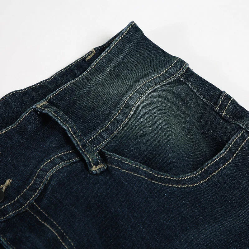 Cyflymder  American Retro Low Waisted Washed Jeans Women Streetwear Y2K Slim Fit Flared Pants Mujer Fashion Button Pockets Denim Trousers