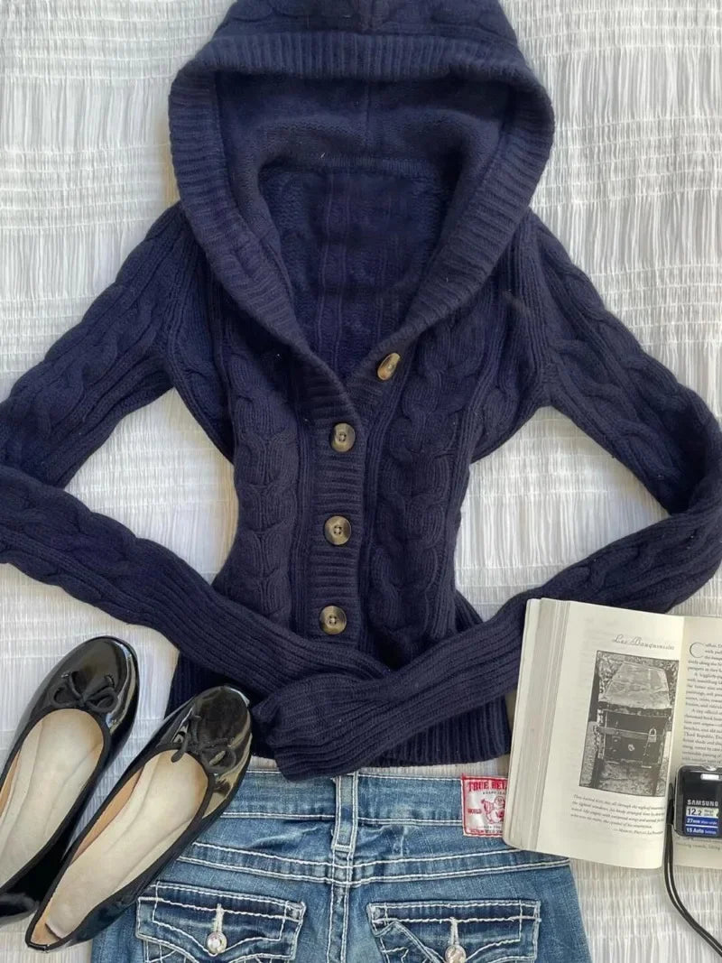 Cyflymder  Fashion Vintage American Solid Knitted American Cardigan Harajuku All Match Punk Jumpers Y2k Aesthetic Spring Autumn Clothes