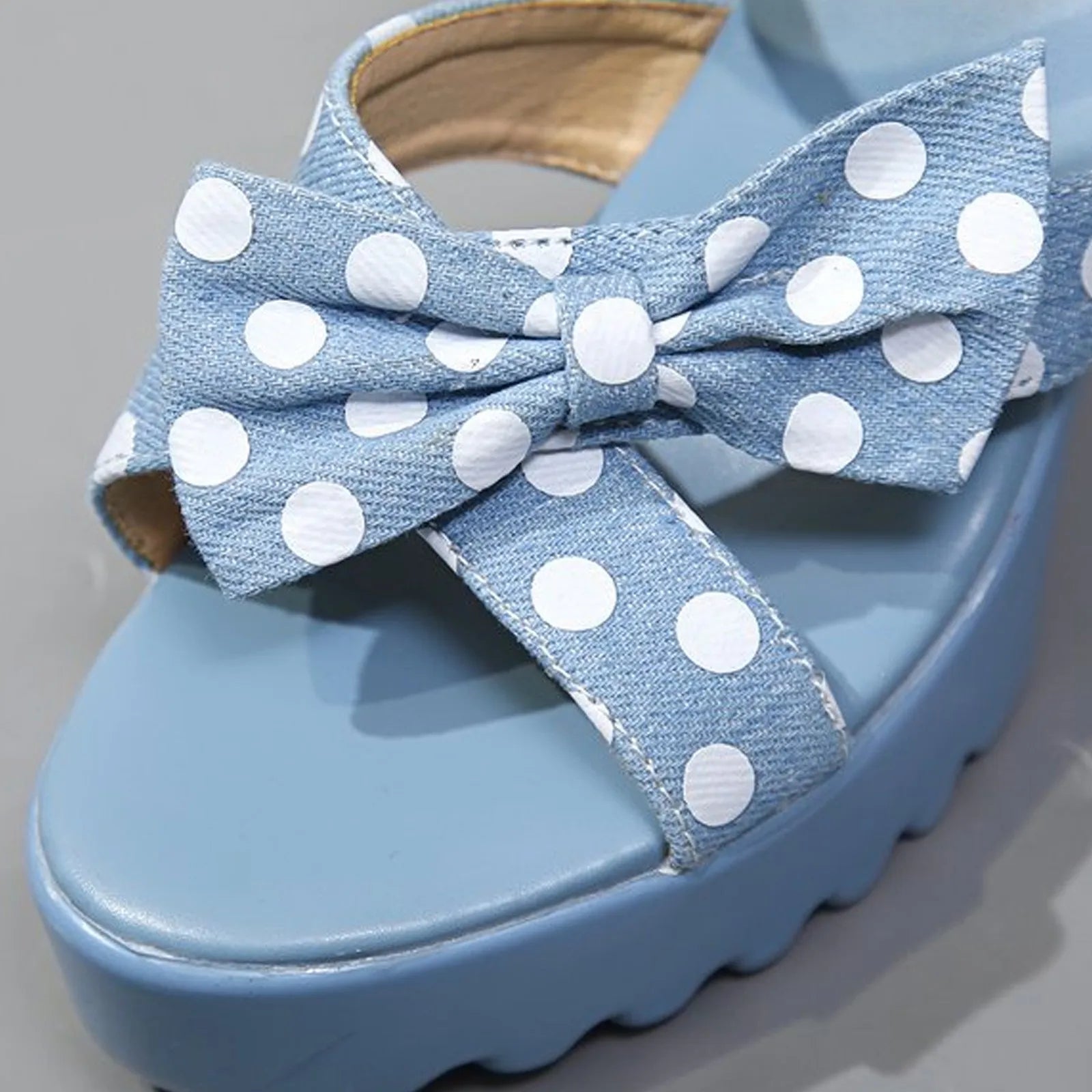 Cyflymder  Summer Tie Bow Dot Open Toe Thick Heel Round Head Banquet High Heel Sandals Fashionable Hollow Fish Mouth Casual Women's Shoes