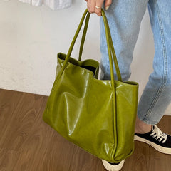 Cyflymder Green Vintage Women's Bag Large Capacity Soft Pu Shoulder Underarm Bags Simple All-match Ladies Handbag Elegant Fashion Totes