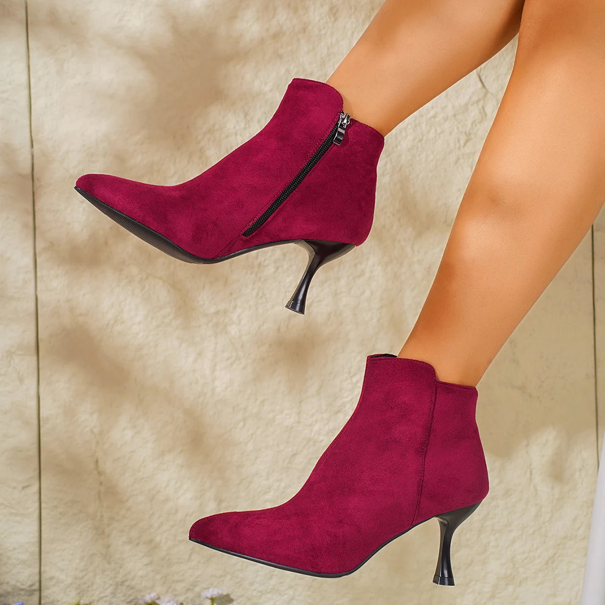 Cyflymder  Women Ankle Boots Suede Pointed Toe Shoes High Heels Pumps Zip Women's Short Boots Elegant Autumn Mujer Botas Shoe