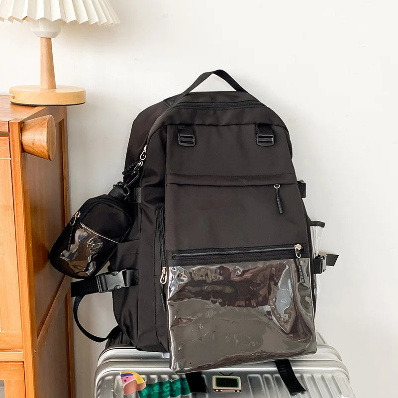 Cyflymder  Transparent Vintage Pockets Students Backpacks Y2k Aesthetic Women Casual All Match Schoolbags Korean Trendy Streetwear Ita Bags