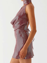 Cyflymder  Women s Glitter V-Neck Dress Sleeveless Shimmering Sequin Embellished Bodycon Mini Dress Elegant Cocktail Party Dress