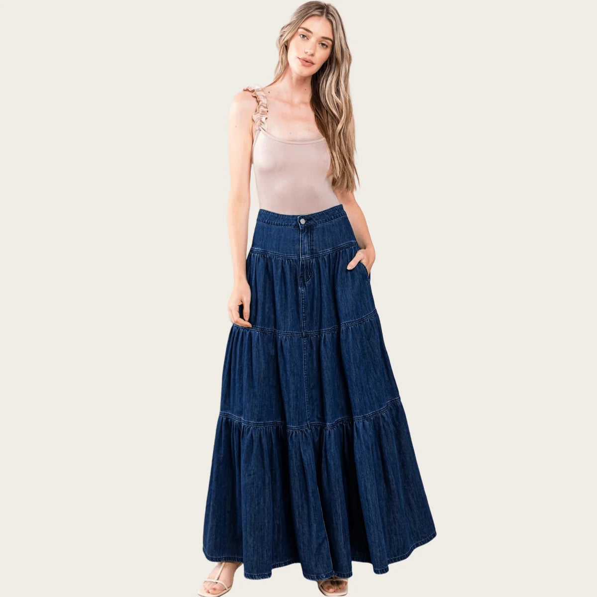 Cyflymder  Summer Y2K Low Waist Denim Skirt for Women Street Style Washed Ruffle Layered Design Casual Vacation Skirt