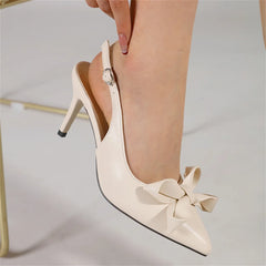 Cyflymder  Big Size 42 Summer Elegant Beige Slingback Pumps Sexy Pointy Toe Black Thin High Heels Shoes Women Bow Knot Office Lady Shoes