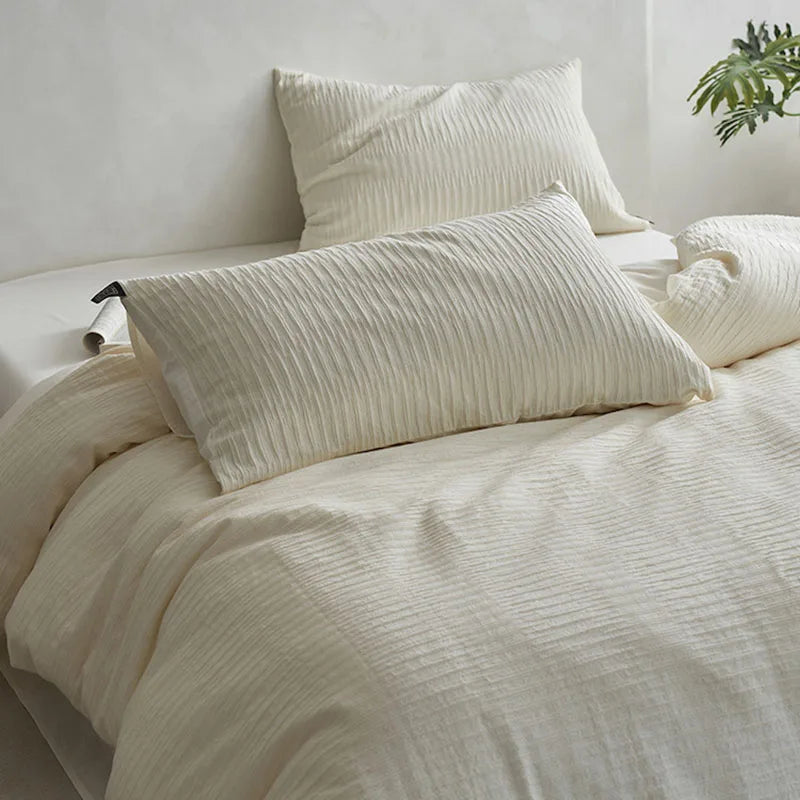 Cyflymder  40S Ripple Jacquard Pure Cotton Bedding Set Bubble Gauze Color Blocking Breathable Quilt Set Twin Full Queen King Bedclothes