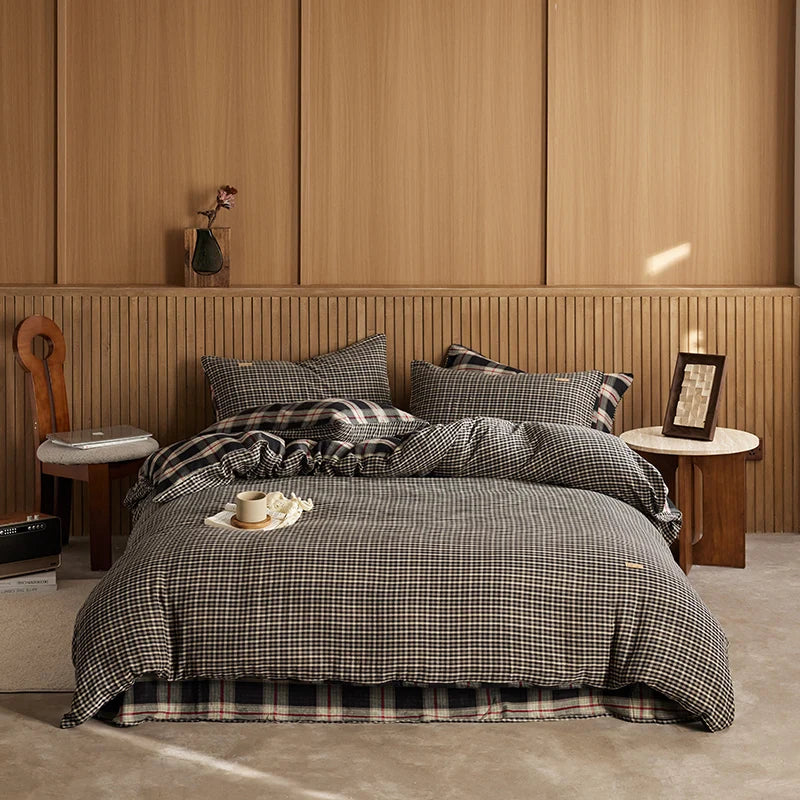 Cyflymder  4/6Pcs Black and White Plaid Stripe 100% Cotton Bedding Set Simple Nordic Style Queen KIng Size Duvet Cover Bed Sheet Pillowcase