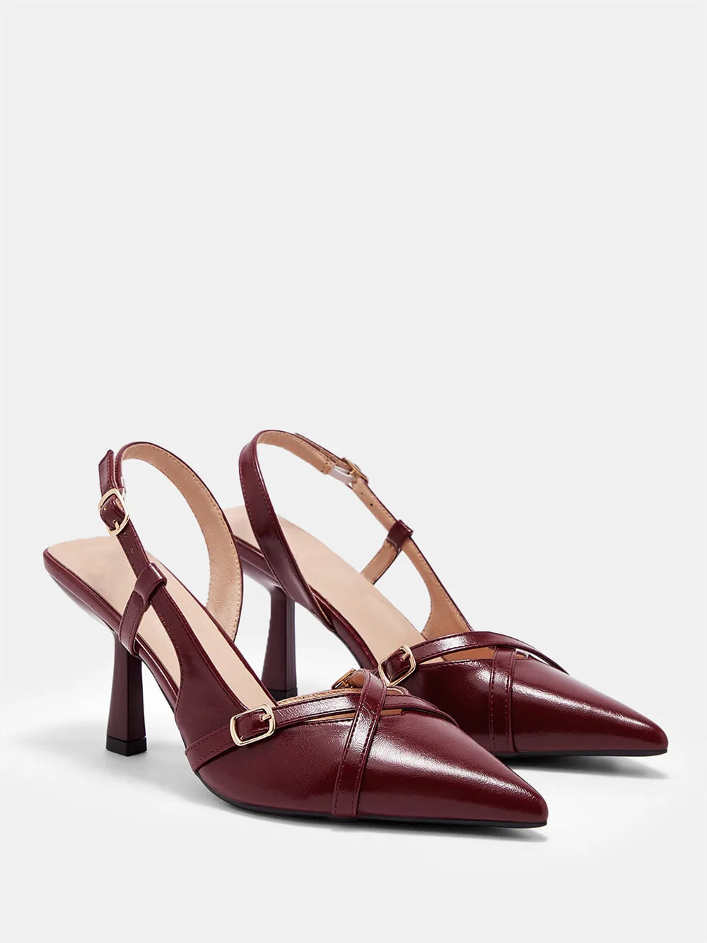 Cyflymder  Size 41 Women's Elegant Burgundy Pointy Toe Slingback Pumps Summer High Heels Black Modern Lady Shoes Silver
