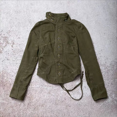 Cyflymder  Y2K New Gothic Punk Stand Collar Jacket Women Clothes Harajuku Sexy Slim Fit Back Drawstring Jacket Retro Army Green Short Coat