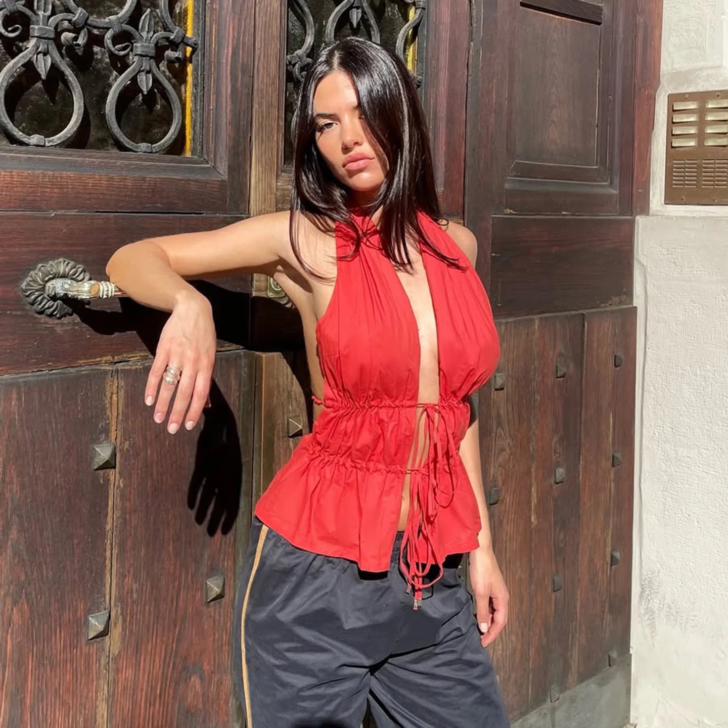 Cyflymder  Romore Orange Sexy Bal Beachside Summer Trendy Vest Faionable Cover-Up Strapl Crop Top for Holiday Wear