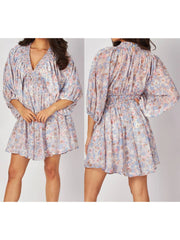 Cyflymder  Elegant Floral Print Midi Dress with Long Sleeves and Deep V Neckline Perfect for Fall Parties and Events