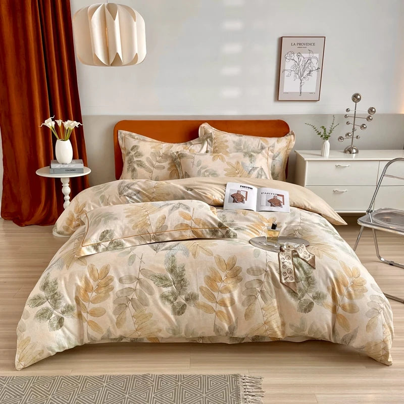 Cyflymder  100% Cotton Flowers Print Luxury Bedding Set Single Double Queen King Size Duvet Cover Flat/Fitted Bed Sheet Pillowcases 3/4Pcs