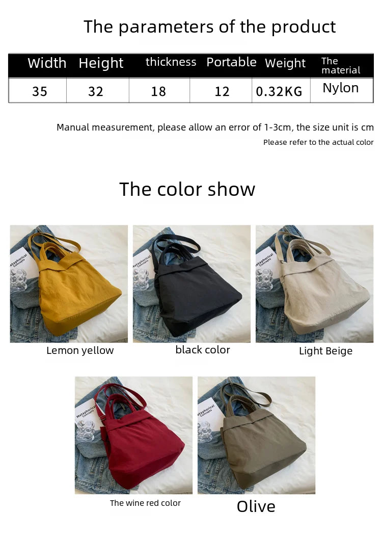 Cyflymder  Women's Casual Large Bag Ultra-light Nylon Cloth Handbag Student Class Single Shoulder Crossbody Bag Canva