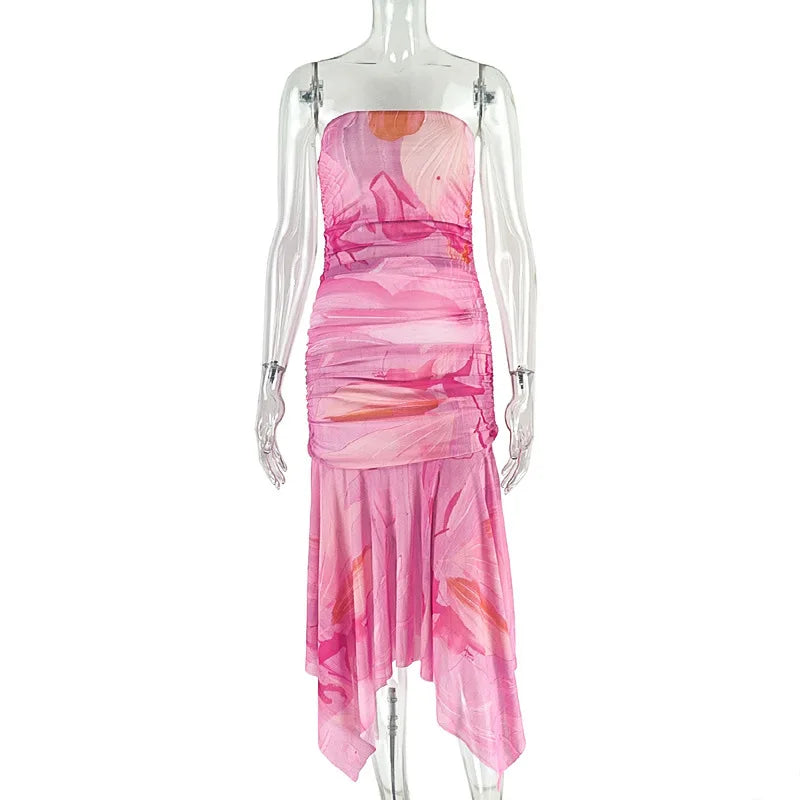 Cyflymder  Women's Clothing Micro-transparent Splicing Backless Sexy Hip Skirt One-word Collar Slim Tube Top Long Dress