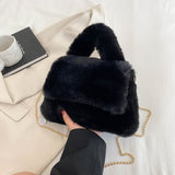 Cyflymder Luxury Faux Fur Handbag Brand Designer Bag Soft Plush Shoulder Bag Small Fluffy bolsa feminina Vintage Pearl Chain Crossbody Bag