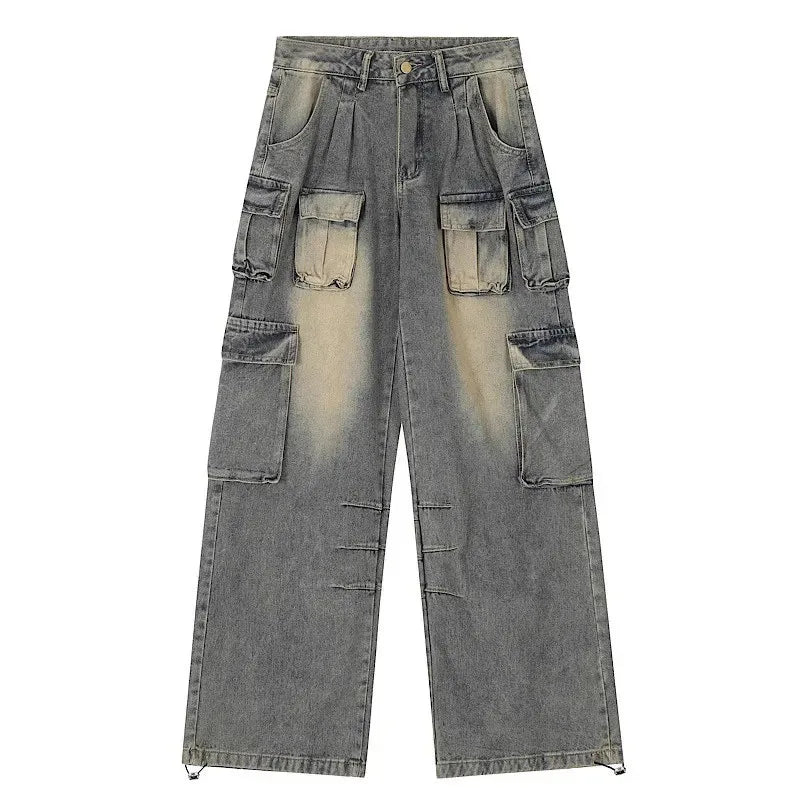 Cyflymder  New Blue Baggy Cargo Jeans Women Harajuku Y2K 90S Retro High Waist Denim Trousers Hip Hop Pockets Wide Leg Cowboy Pants