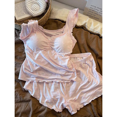 Cyflymder  Pajamas with Chest Pads Women's Summer Suspender Vest Shorts Sexy Loungewear Premium Sense