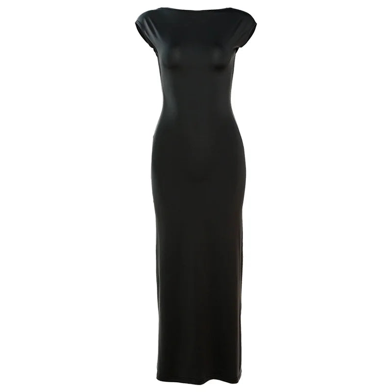Cyflymder  Trend Sexy Off-shoulder Hollow Back High-waist Slim Fit Bodycon Long Dress Women Sleeveless off shoulder Long Sling Dresses