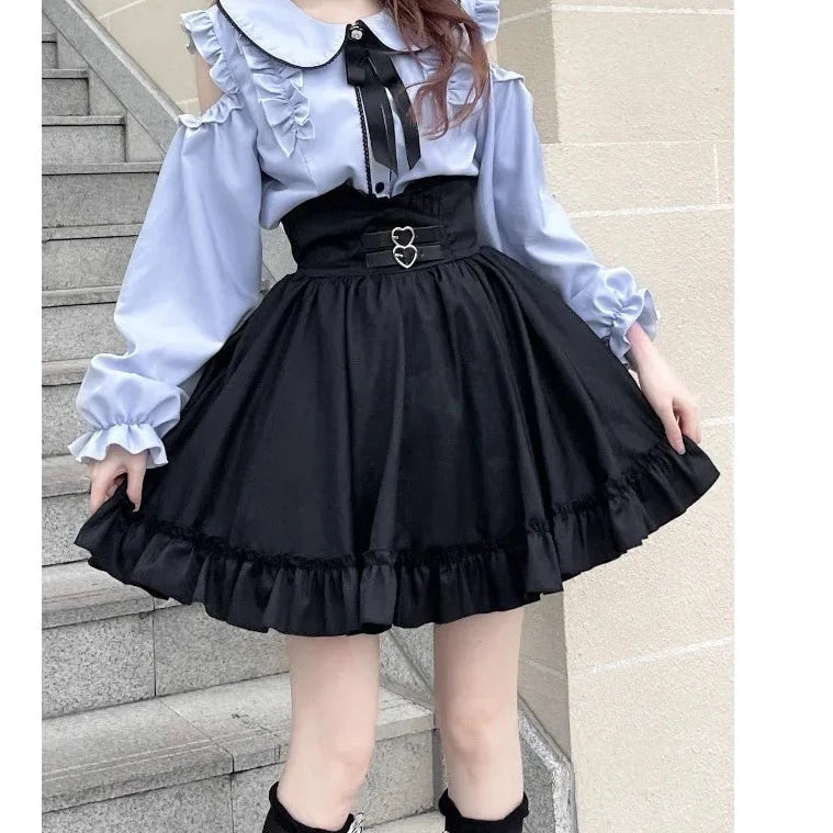 Cyflymder DRESS TO IMPRESS Japanese Gothic Lolita JK Skirt Sets Women Kawii Peter Pan Collar Off Shoulder Shirts Mini Skirts Harajuku Y2k School Girls Suit