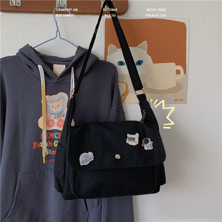 Cyflymder  Canvas Handbags Japanese School Shoulder Harajuku Solid Color Leisure Large Capacity Messenger Male Female Tote Bag Women's Bags