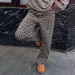 Cyflymder   Leopard Print Wide Leg Pant Y2k Streetwear Women Low-rise Straight-leg Trousers Fashion Casual Clothes All match Spring