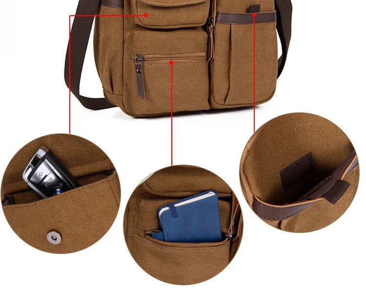 Cyflymder  Men Canvas Messenger Bag Camping Crossbody Bags Sling Shoulder Bag for Travel Work College Reto Men's School Handbags Briefcase