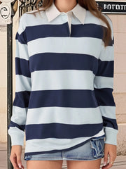 Cyflymder  Women T-shirt Long Sleeve Turn-down Collar Ladies Fall Casual Striped Top Streetwear