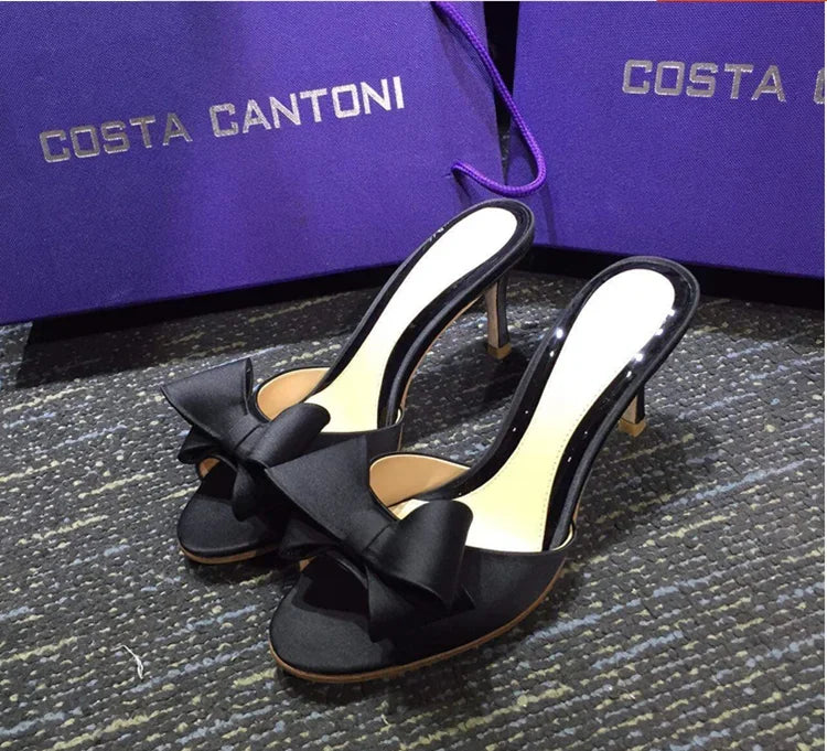 Cyflymder summer new sandals bow slippers fish mouth silk fine heels high Versatile women shoes sex pumps