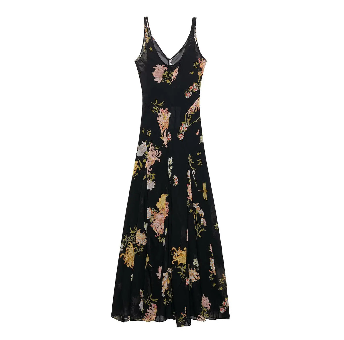 Cyflymder  Women's Summer V-Neck Sleeveless Midi Dress Female Sexy Printed Pleated Decoration Sling Waist Evening Party Dress