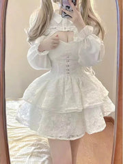 Cyflymder DRESS TO IMPRESS Japanese Kawaii Lolita Dress Women Elegant Sweet Lace Ruffles White Strap Dresses Sexy Korean Fashion Birthday Party Fairy Dress