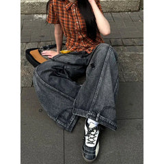 Cyflymder   Black Jeans Vintage High Waisted Cargo Jeans Women Straight Summer Casual Loose Big Size Wide Leg Denim Baggy Pants Y2K