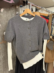 Cyflymder  Drak Gray Knitted Short Sleeve Sweater Women Spring Casual Streetwear Single Breasted Jumpers Vintage Chic Preppy Style Cardigan