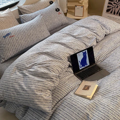 Cyflymder New Cotton Hemp Embroidery Bedding Sheet Sets Solid Cartoon Comfortable Soft Duvet Cover Kit Fitted Sheet Set for Single Queen