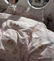 Cyflymder  Romantic sweet pink dog flower plaid bedding set,twin full queen lovely floral cotton home textile sheet pillow case quilt cover