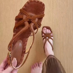 Cyflymder  Women's summer outdoor sandals, vacation style, square toe, woven straps, open toe, chunky heel Roman sandals