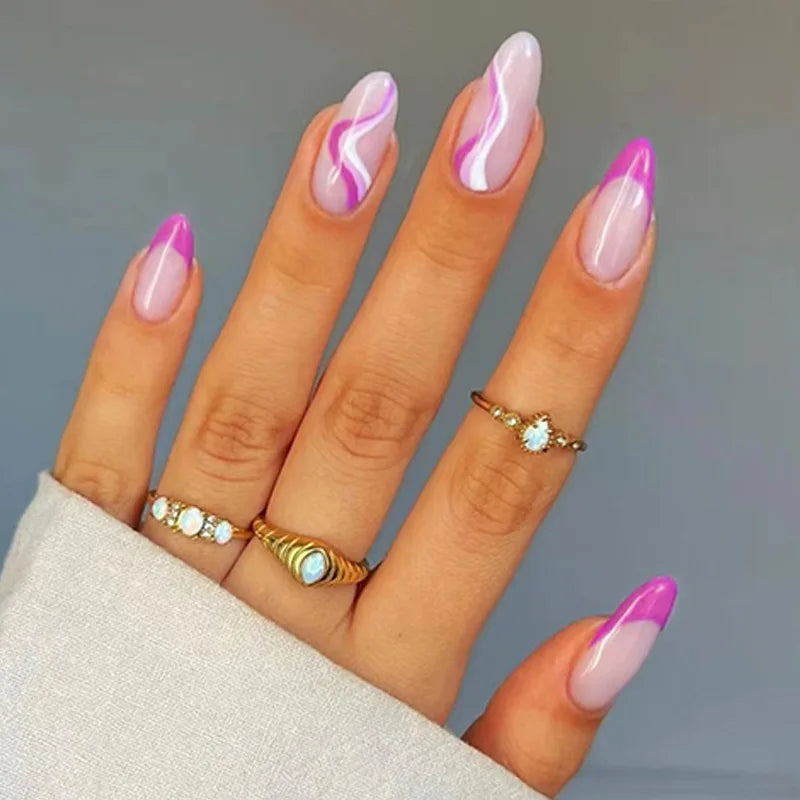 Cyflymder  24Pcs Fake Nails Supplies For Professionals False ABS Press On With Design Long French Tips Black Reusable Nails Coffin
