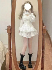 Cyflymder DRESS TO IMPRESS Japanese Kawaii Lolita Dress Women Elegant Sweet Lace Ruffles White Strap Dresses Sexy Korean Fashion Birthday Party Fairy Dress