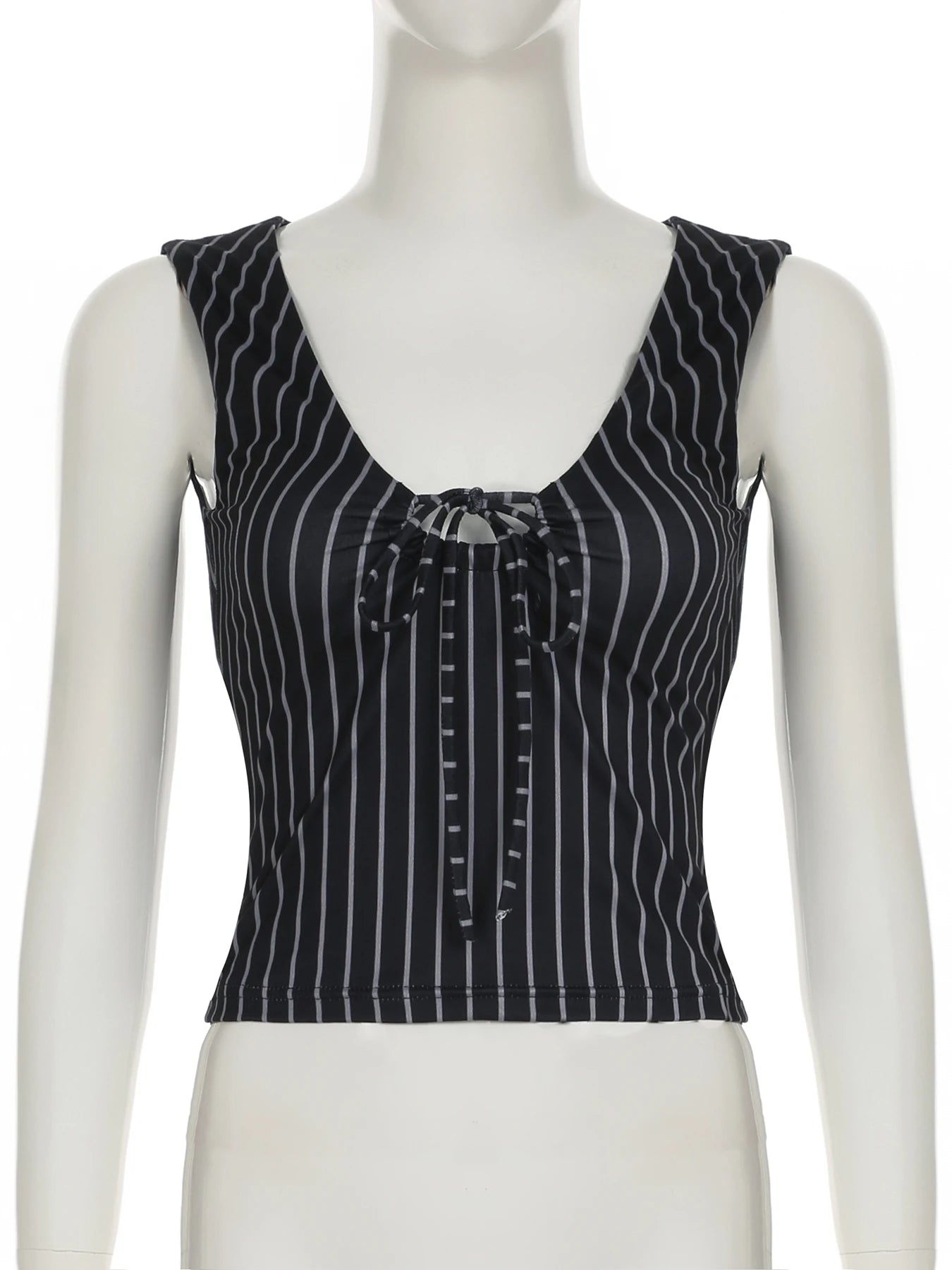 Cyflymder  Casual Bandage Folds Hollow Out Tank Tops Slim Dot Print Deep V-Neck Sleeveless Tops Women 2025 Summer Fashion Holiday