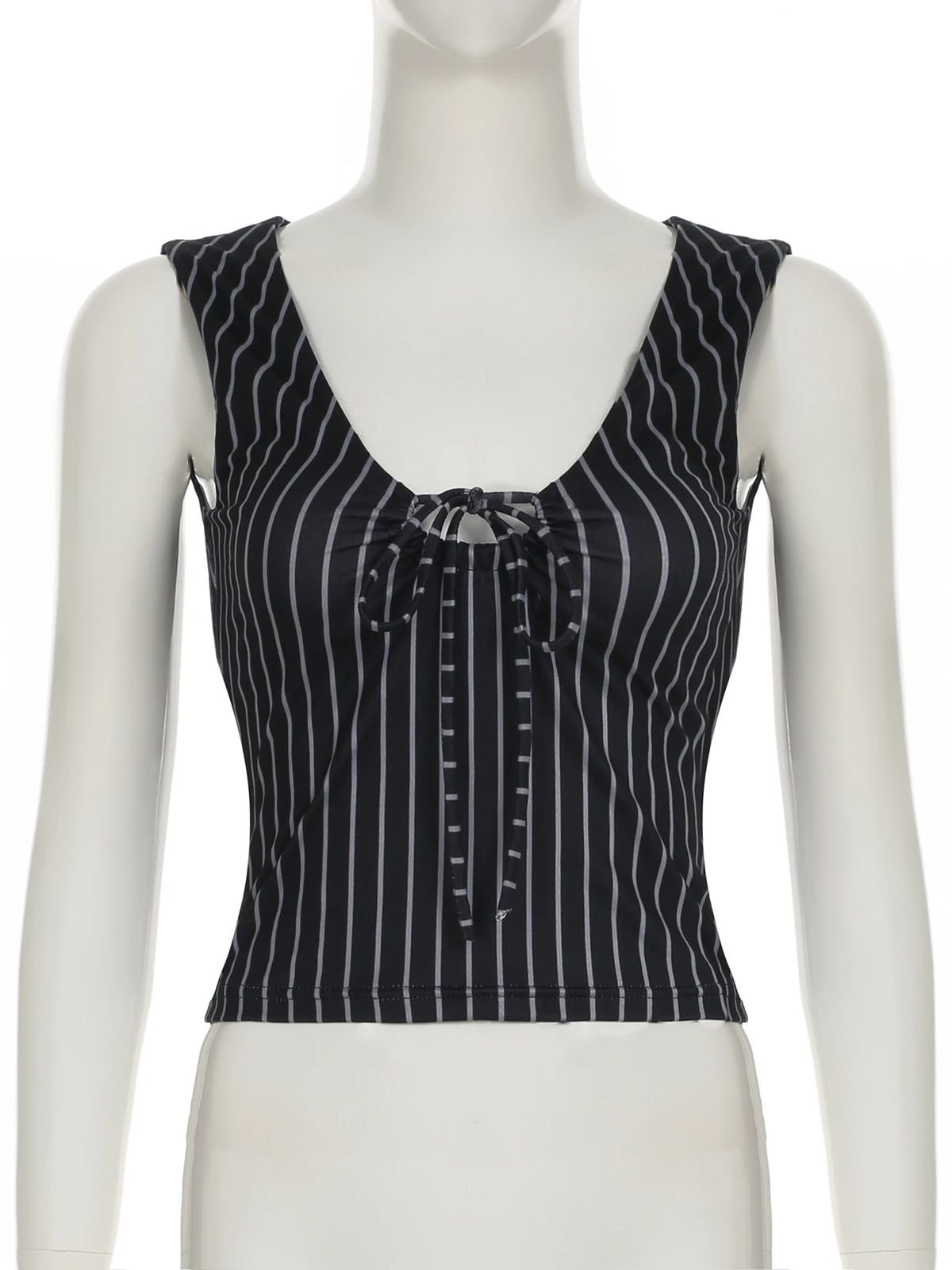 Cyflymder  Casual Bandage Folds Hollow Out Tank Tops Slim Dot Print Deep V-Neck Sleeveless Tops Women 2025 Summer Fashion Holiday