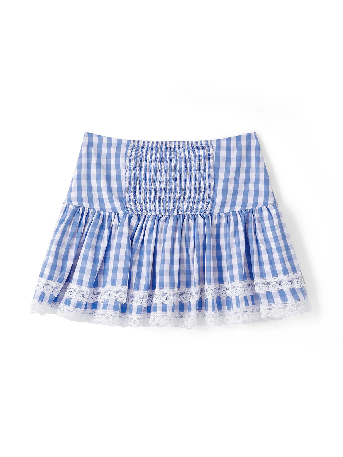 Cyflymder  Elegant Plaid Lace Trim Skirt for Women Stylish Tiered Ruffle High Waisted A Line Skirt with Summer Vibes