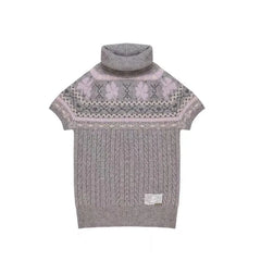 Cyflymder  Vintage Jacquard Short Sleeve Sweater Women Half High Collar Slim Fit Y2k Knitted Tops Autumn Winter Versatile Pullover