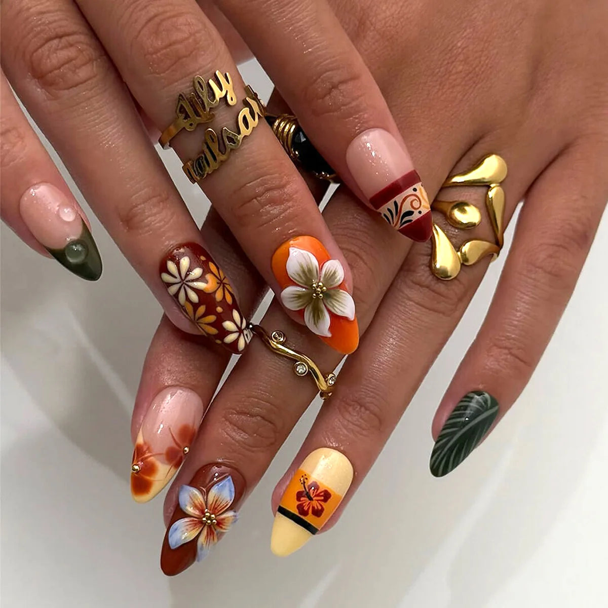 Cyflymder  24pcs y2k Retro Fake Nail Tips Sweet Cool Almond Press on Nails Wearable Wavy Striped Crocodile Pattern False Nails Patches