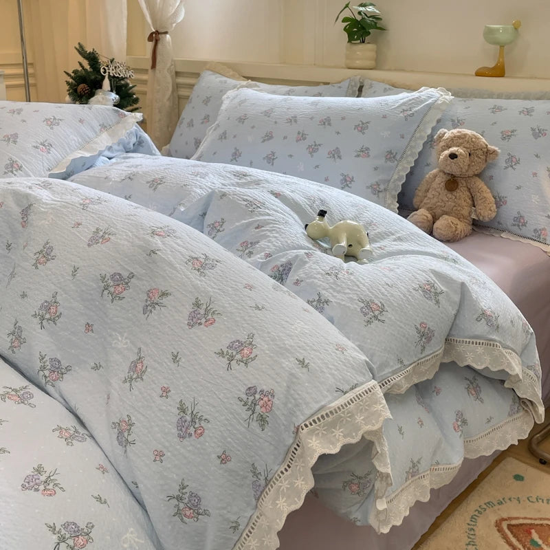 Cyflymder  INS Korean Style 2025 New Yungan Cotton Wrinkled Double-layer Yarn Lace Bedding Sets